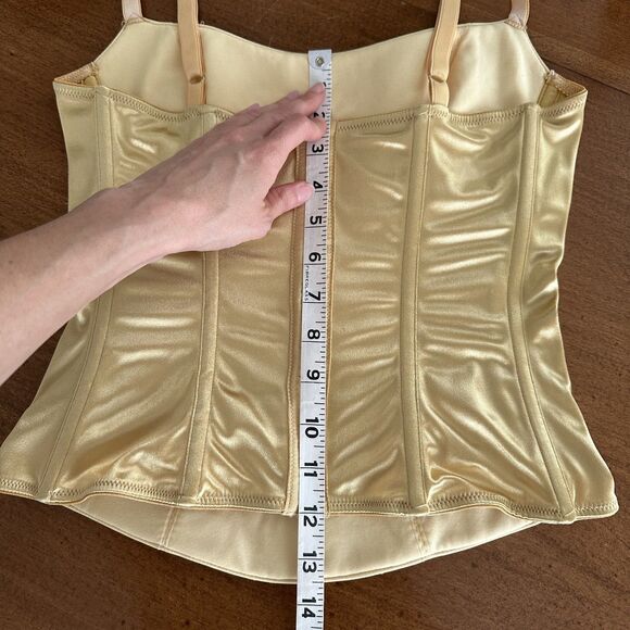 On Gossamer Gold Satin Corset Cami Top M Lingerie Diamond Quilted Cupped PinUp - Picture 8 of 16